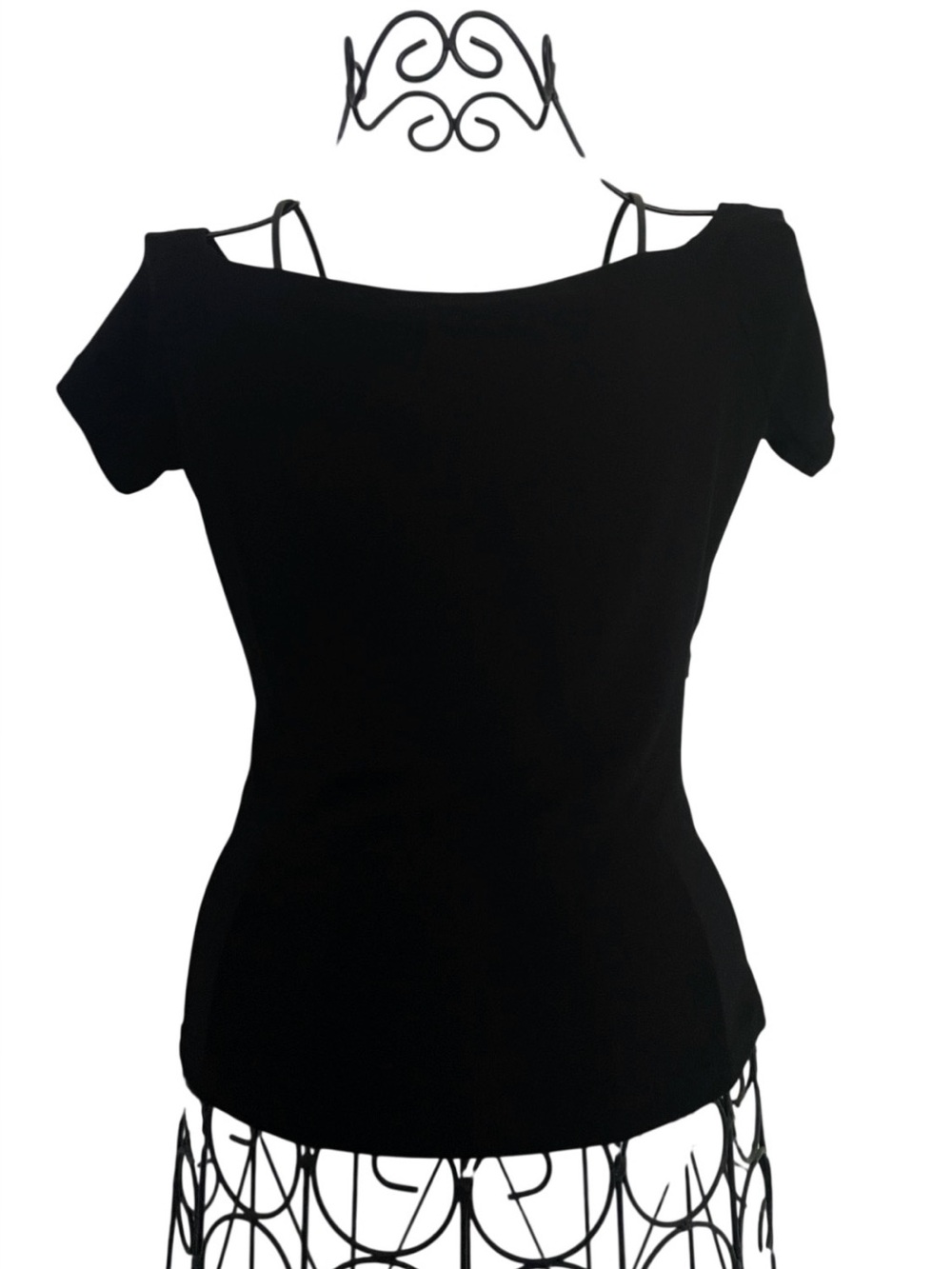 Handcrafted Black Stud-Trim Cut Out 2000s Women's Top - Picture 9 of 14